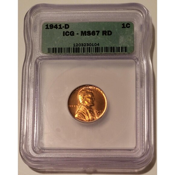 1941 D Lincoln Wheat Cent MS67 RED ICG - Picture 1 of 4